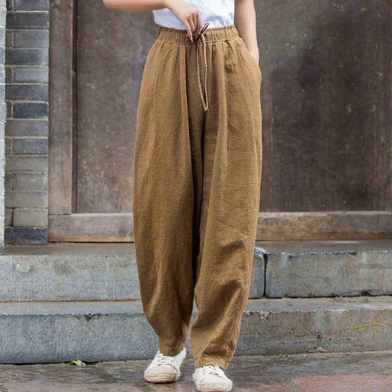 Buddha Stones Plain Design Cotton Women's Pants