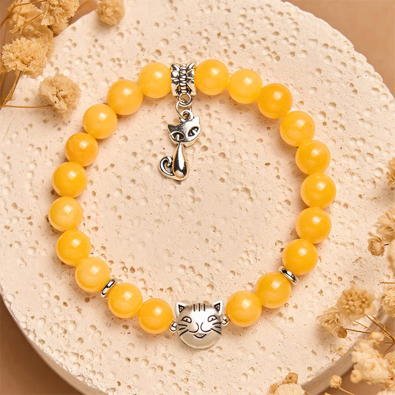 Buddha Stones Orange Tabby Cat Yellow Chalcedony Positivity Bracelet