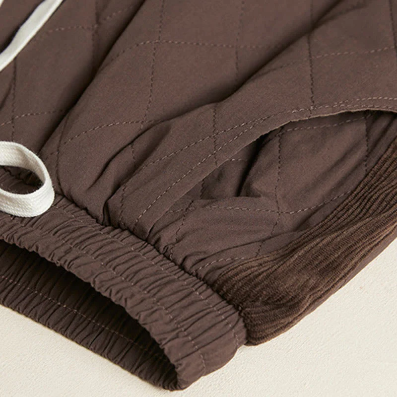 Buddha Stones Diamond Quilted Design Thermal Fleece-Lined Women's Harem Cotton Pants With Pockets