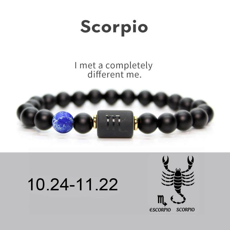 Buddha Stones 12 Constellations of the Zodiac Black Onyx Adjustable Bracelet