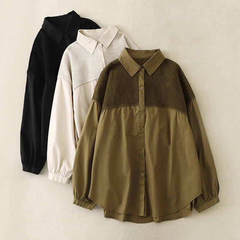 Buddha Stones Plain Stand Collar Women's Cotton Corduroy Jacket