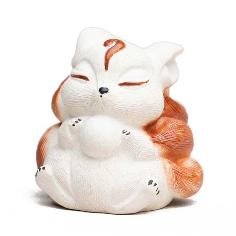 Buddha Stones Mini Nine Tailed Fox Purple Clay Luck Desk Decoration