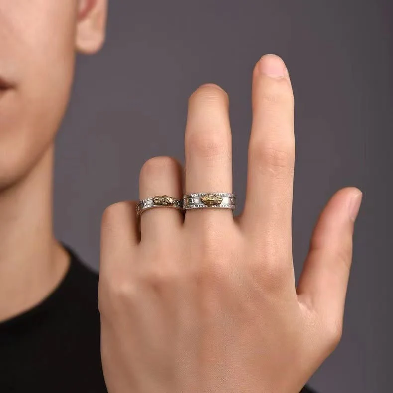 Buddha Stones PiXiu Om Mani Padme Hum Heart Sutra Luck Wealth Couple Ring