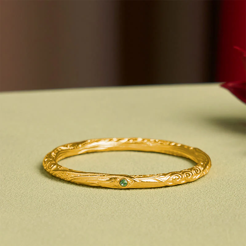 Buddha Stones Hollow Universe Circle Design Copper Plated Gold Wealth Bracelet Bangle