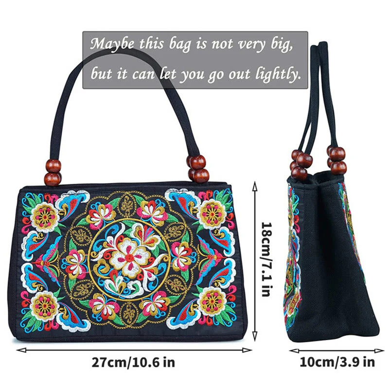 Buddha Stones Galsang Inula Flower Peony Peacock Double-Sided Embroidery Canvas Shopping Purse Handbag