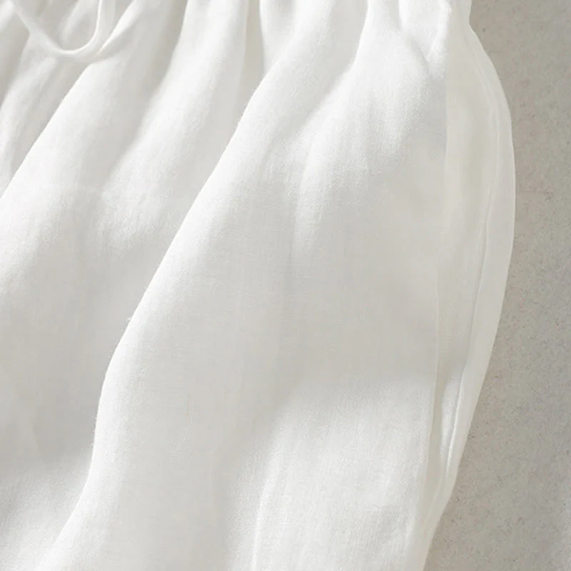 Buddha Stones Casual Drawstring Cotton Linen Ankle-Length Women's Wide Leg Pants With Pockets