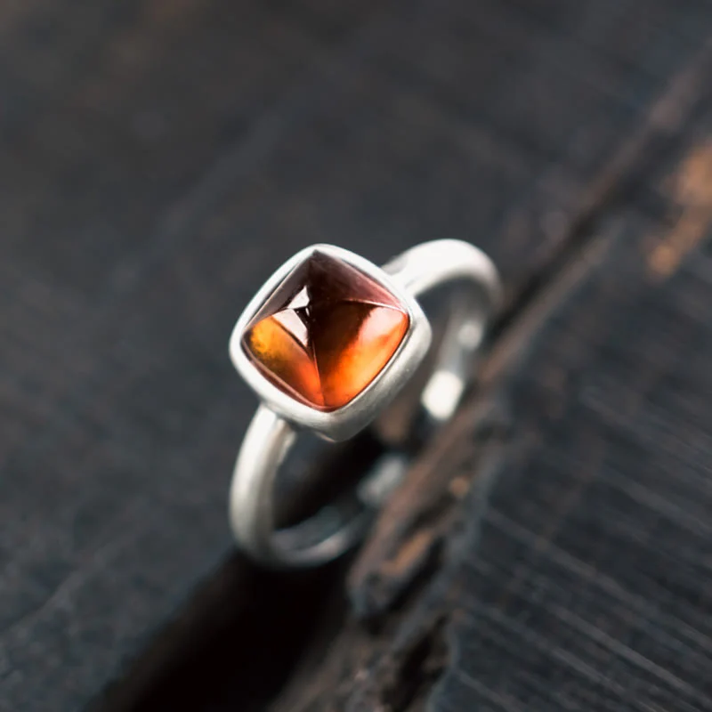 Buddha Stones Natural 925 Sterling Silver Garnet Adjustable Inserted Calm Ring