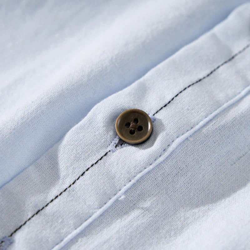 Buddha Stones Summer Solid Men's Half Button Short Sleeve Cotton Shirt