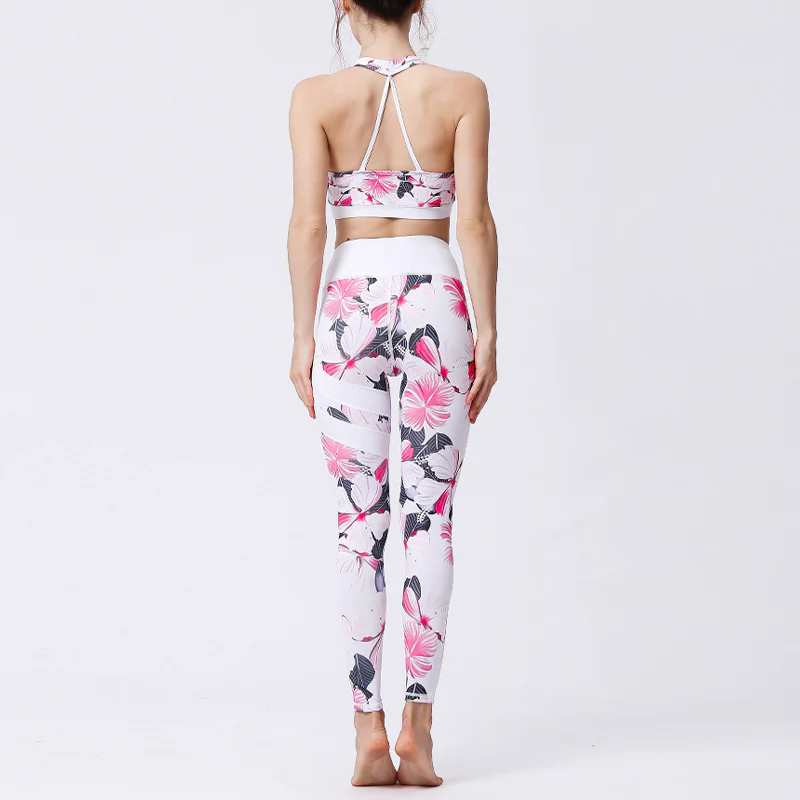 Buddha Stones 2Pcs Sunflower Flowers Leaves Print Top Pants Sports Fitness Yoga Women's Yoga Sets