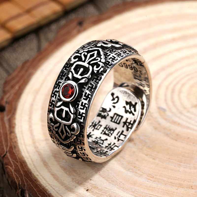 Buddha Stones Genstone PiXiu Feng Shui Frog Vajra Dorje Heart Sutra Wealth Adjustable Ring