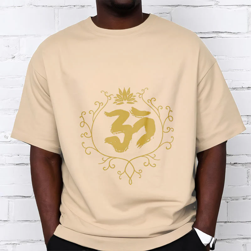 Buddha Stones Om Lotus Flower Vine Pattern Meditation Cotton Tee T-shirt