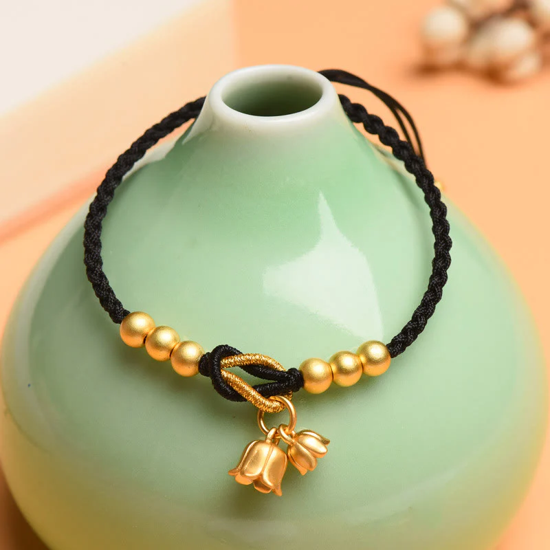 Buddha Stones Handcrafted Lily Of The Valley Flower Charm Design Luck Protection Braided Bracelet