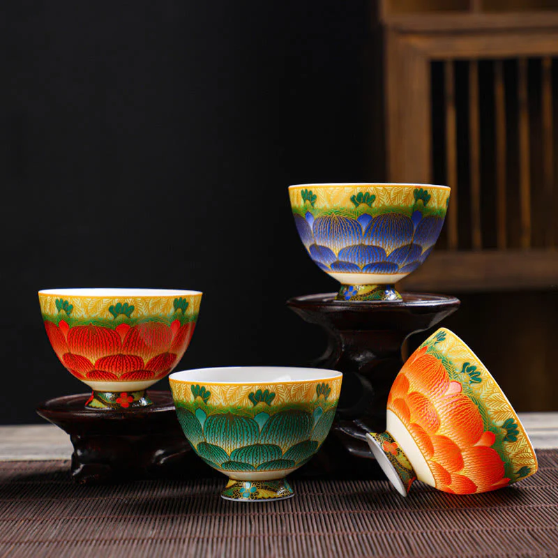 Buddha Stones Lotus Ceramic Teacup Flower Tea Cups 100ml