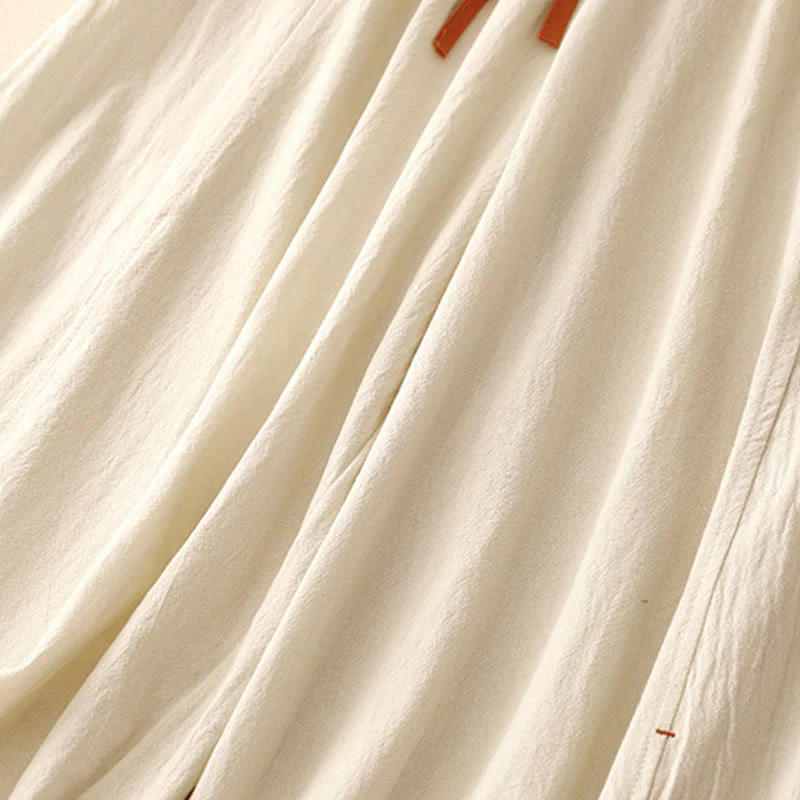 Buddha Stones Casual Simple Design Drawstring Split Cotton Linen Women's Wide Leg Pants With Pockets