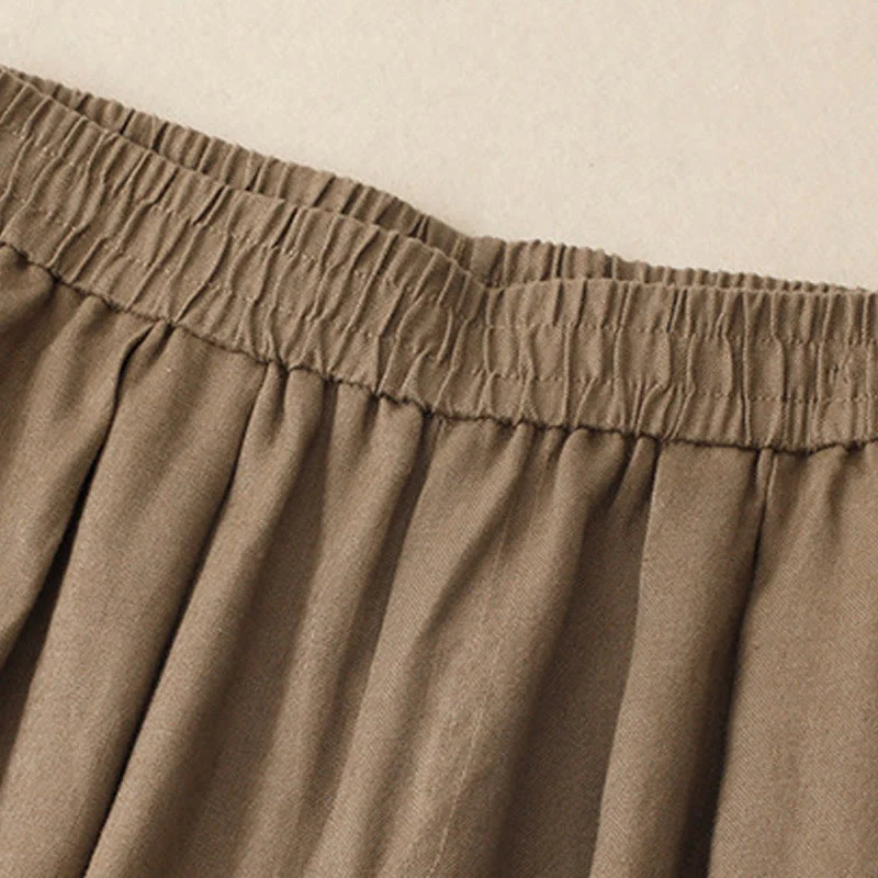 Buddha Stones Summer Plain Women's Cotton Linen Harem Pants With Pockets