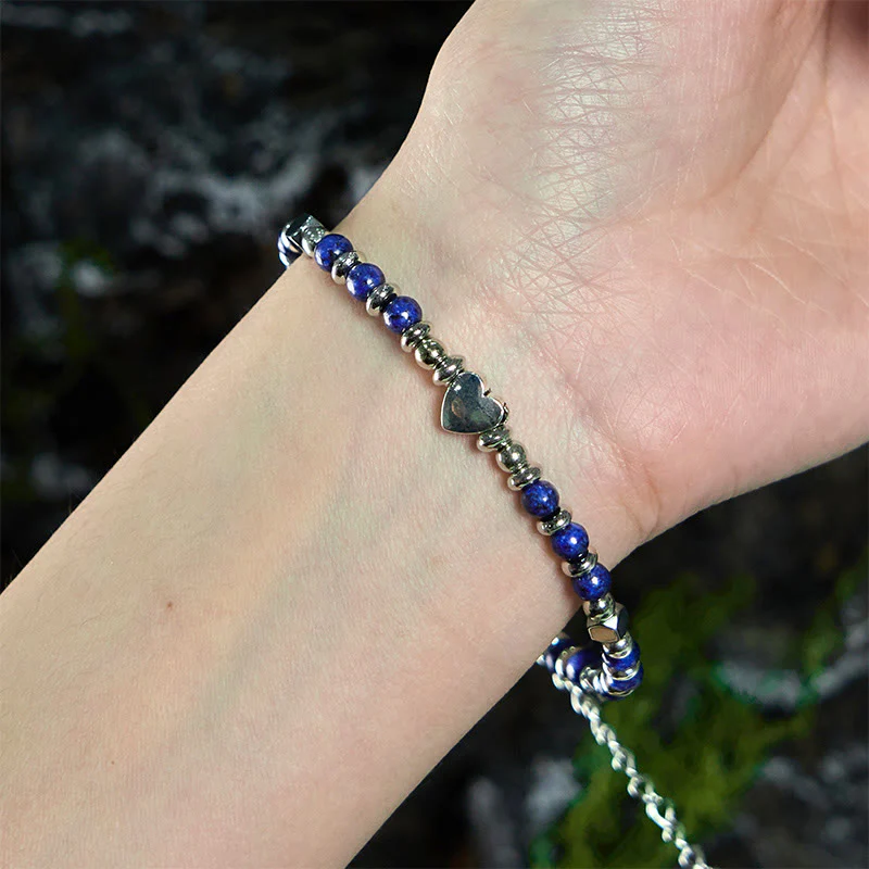 Buddha Stones Natural Stone Amazonite Amethyst Lazurite Rose Quartz Heart Positive Balance Bracelet