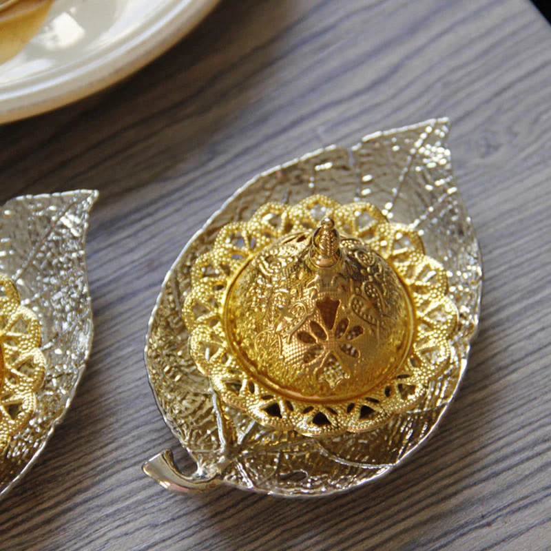 Buddha Stones Tibetan Gold Mini Leaf Coaster Meditation Incense Burner