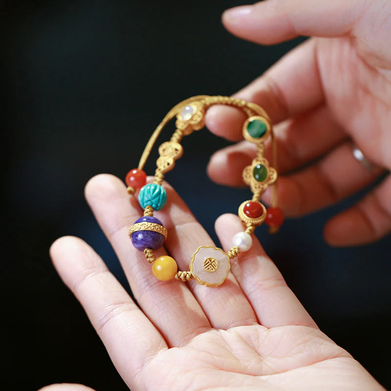 Buddha Stones 925 Sterling Silver Natural Hetian Jade Amber Red Agate Crystals Luck Bracelet