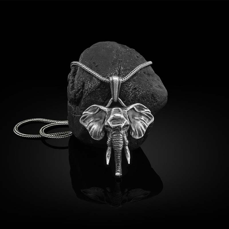 Buddha Stones Elephant Pewter Titanium Steel Strength Necklace Pendant