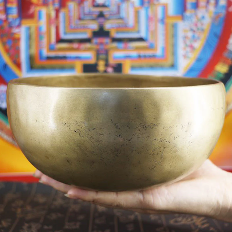 Buddha Stones Handmade Nepal Golden Singing Bowl Simple Design for Healing and Meditation Sound Bowl Set