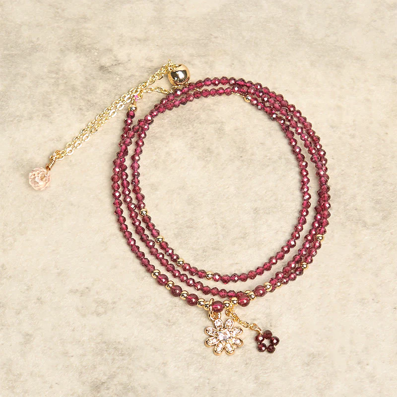 Buddha Stones Natural 2.5mm Garnet Beads Flower Purification Multilayer Bracelet