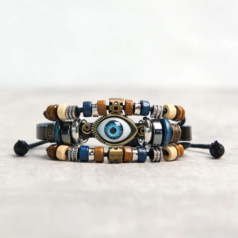 Buddha Stones Tibetan Evil Eye Leather Adjustable Protection Bracelet
