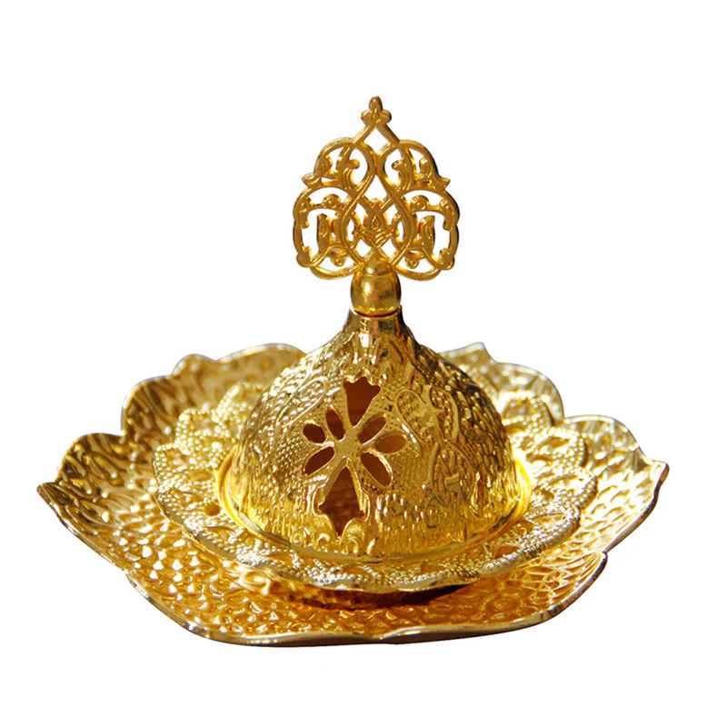 Buddha Stones Gold Leaf Coaster Spiritual Mini Alloy Metal Incense Burner