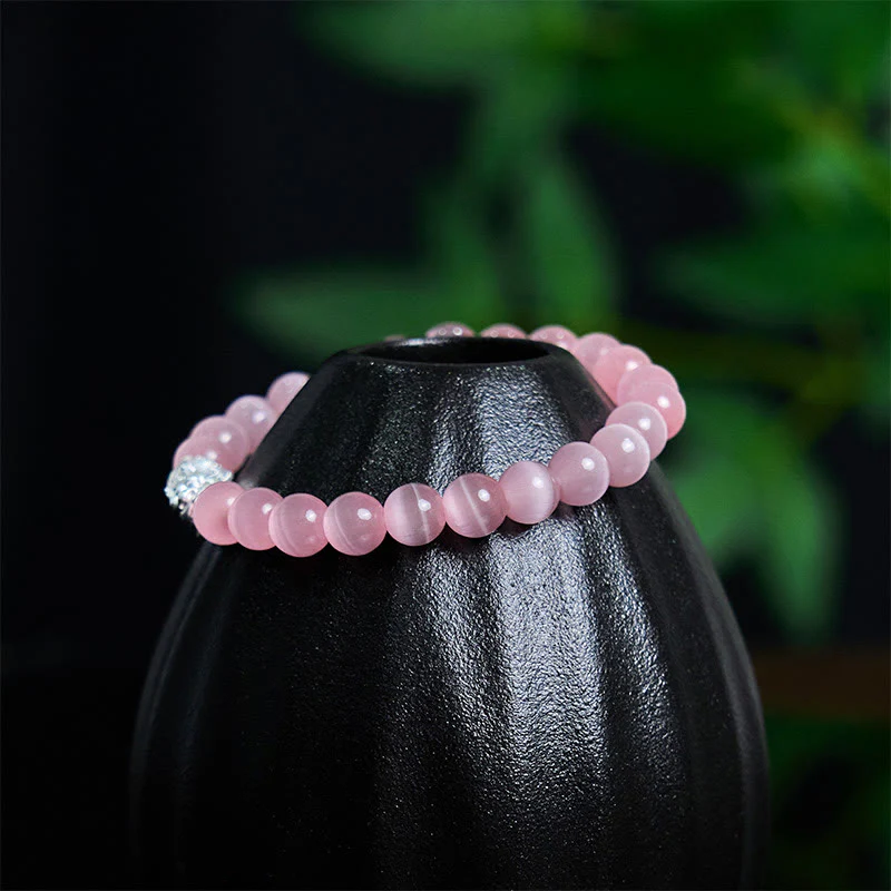Buddha Stones Natural Cat's Eye Beads 990 Sterling Silver Pixiu Positive Bracelet