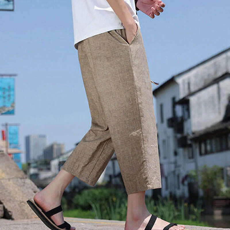 Buddha Stones Casual Woven Bead Waist Rope Men's 7-8 Length Spandex Pants With Pockets