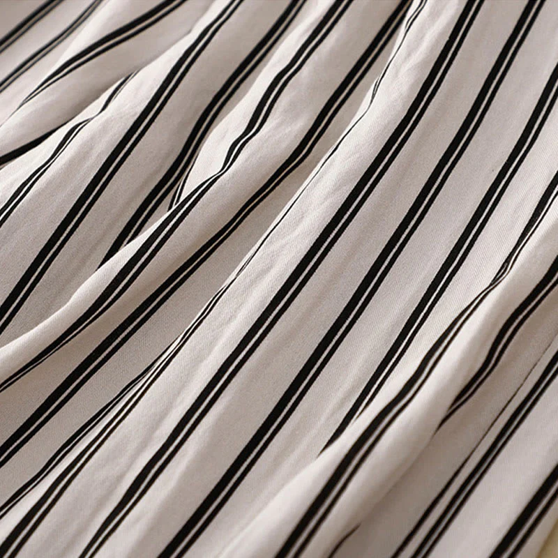 Buddha Stones Casual Acrylic Stripe Lace-up Women's Wide Leg Pants With Pockets