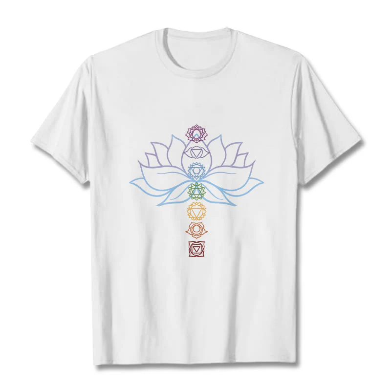 Buddha Stones Pastel Hues Lotus Flower Chakra Symbols Meditation Cotton Tee T-shirt