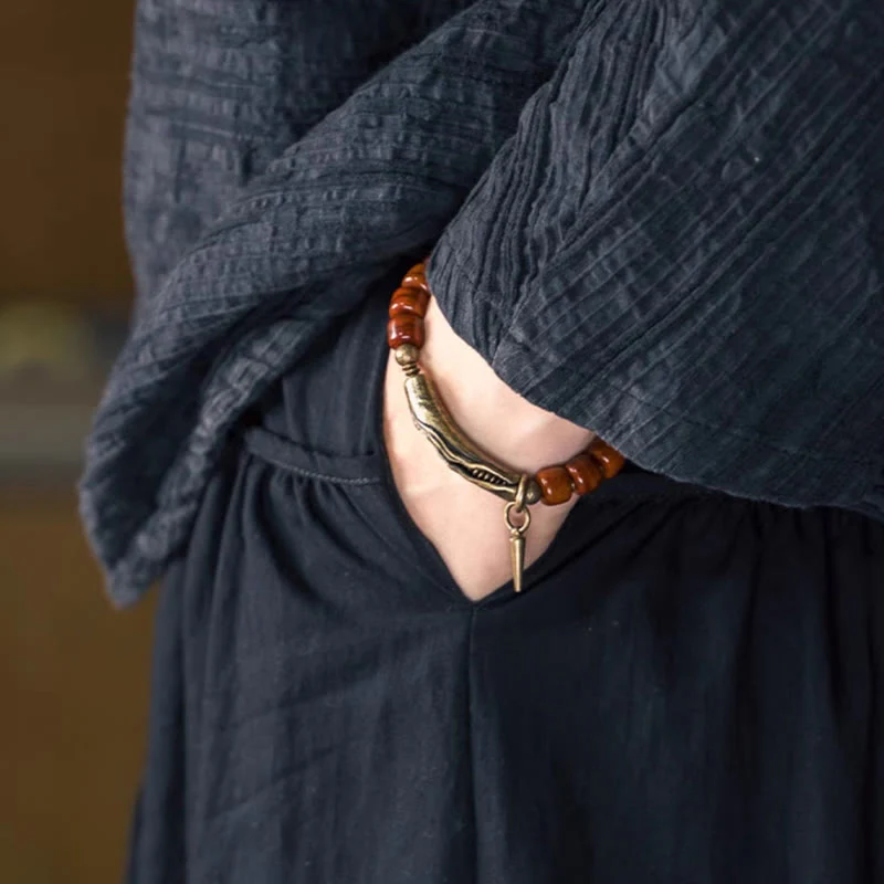 Buddha Stones Bone Beads Copper Cone Pendant Strength Bracelet