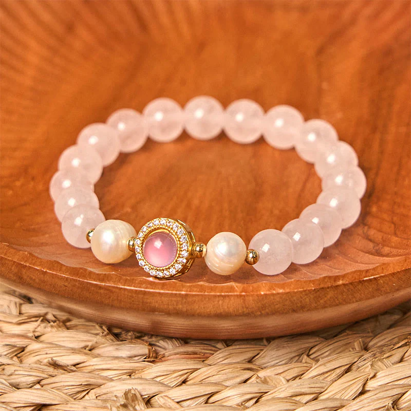 Buddha Stones Pink Crystal Pearl Warmth Bracelet