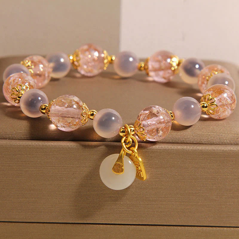 Buddha Stones Fu Character Peace Buckle Liuli Candy Agate Healing Bracelet