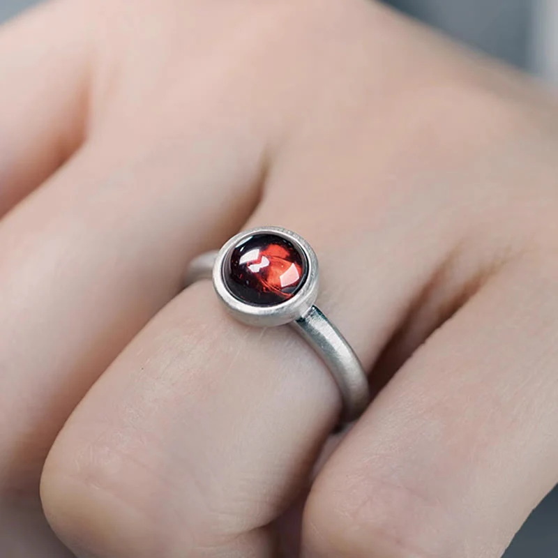 Buddha Stones Natural 925 Sterling Silver Garnet Adjustable Protection Ring
