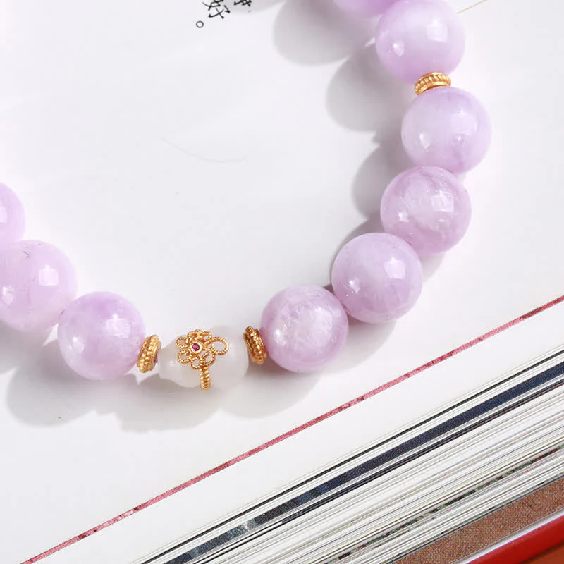 Buddha Stones Kunzite Hetian White Jade Gourd Love Spiritual Growth Bracelet