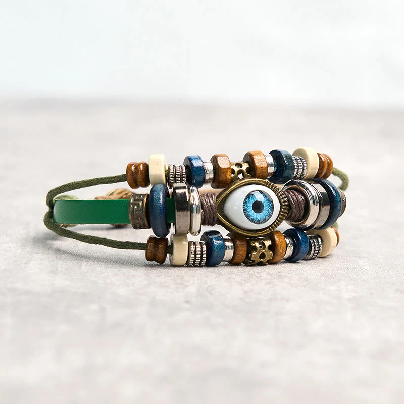 Buddha Stones Tibetan Evil Eye Leather Adjustable Protection Bracelet