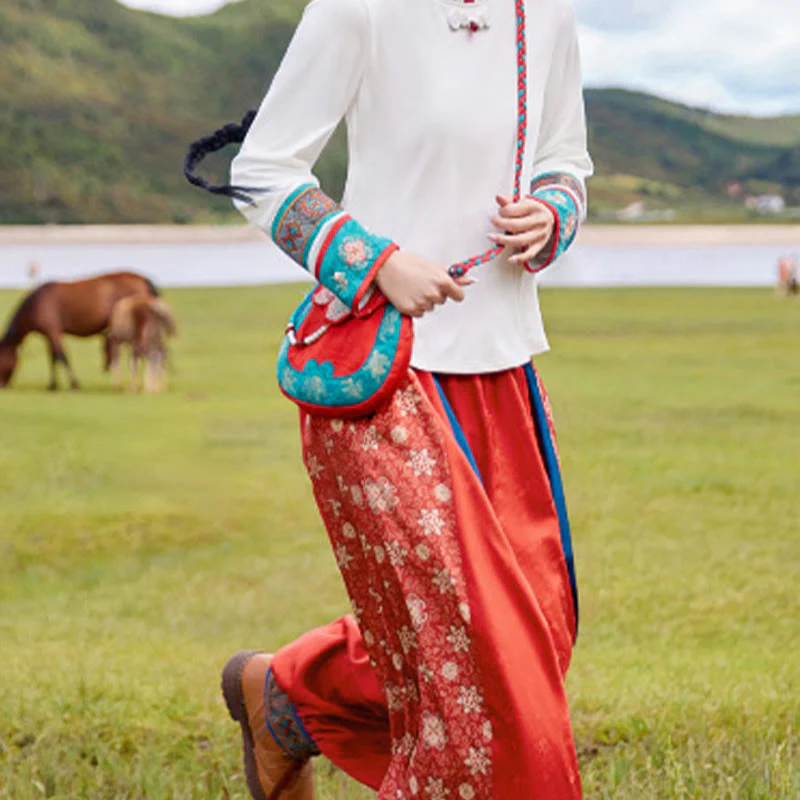 Buddha Stones Ethnic Style Su Embroidery Journey Shopping Shoulder Bag Handbag Crossbody Bag