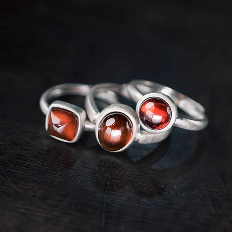 Buddha Stones Natural 925 Sterling Silver Garnet Adjustable Inserted Calm Ring