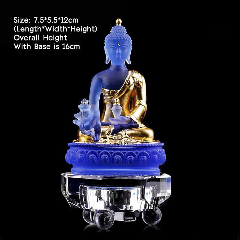 Buddha Stones Medicine Buddha Handmade Liuli Crystal Art Piece Compassion Statue Home Office Offering Decoration