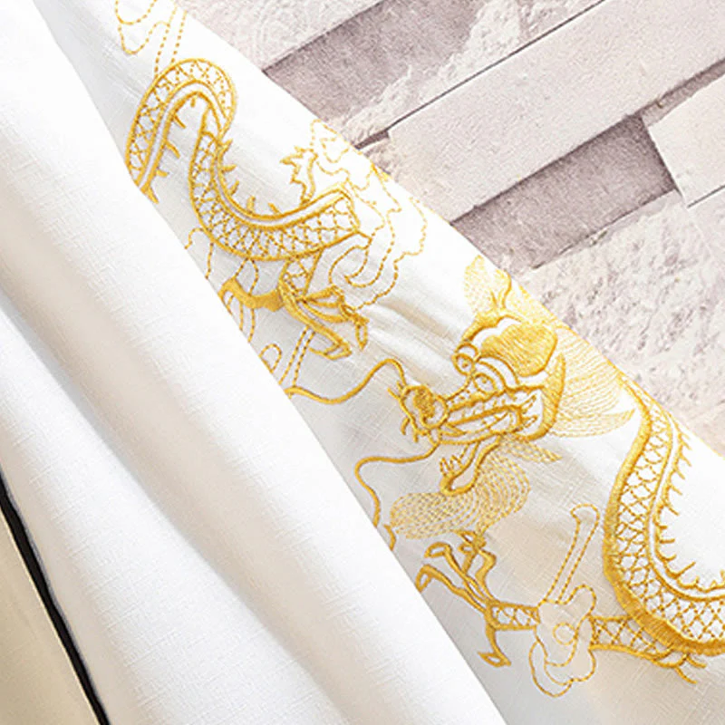 Buddha Stones Embroidery Dragon Phoenix Auspicious Cloud Waves Leaves Cranes Open Front Jacket Men's Kimono