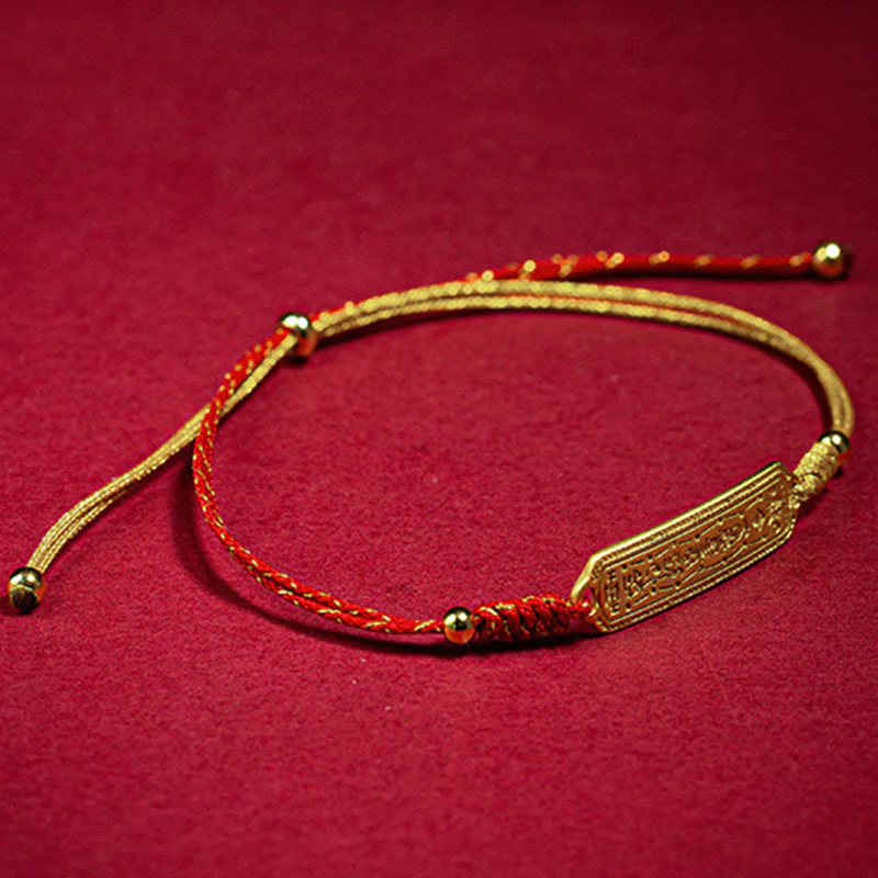 Buddha Stones 14K Gold-plated Copper Amulet Protection Red Golden Rope Bracelet