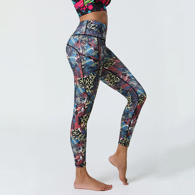 Buddha Stones Rose Lines Tiger Leopard Print Sports Fitness High Waist Leggings Women's Yoga Pants With Pockets