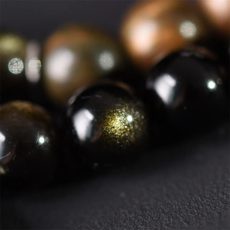 Buddha Stones Tibetan Green Sandalwood Gold Sheen Obsidian Balance Peace Double Wrap Bracelet