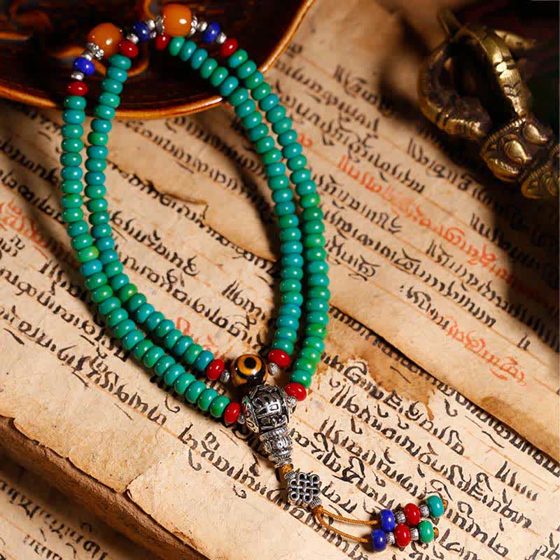 Buddha Stones 108 Mala Beads Tibetan Turquoise Dzi Bead Protection Bracelet
