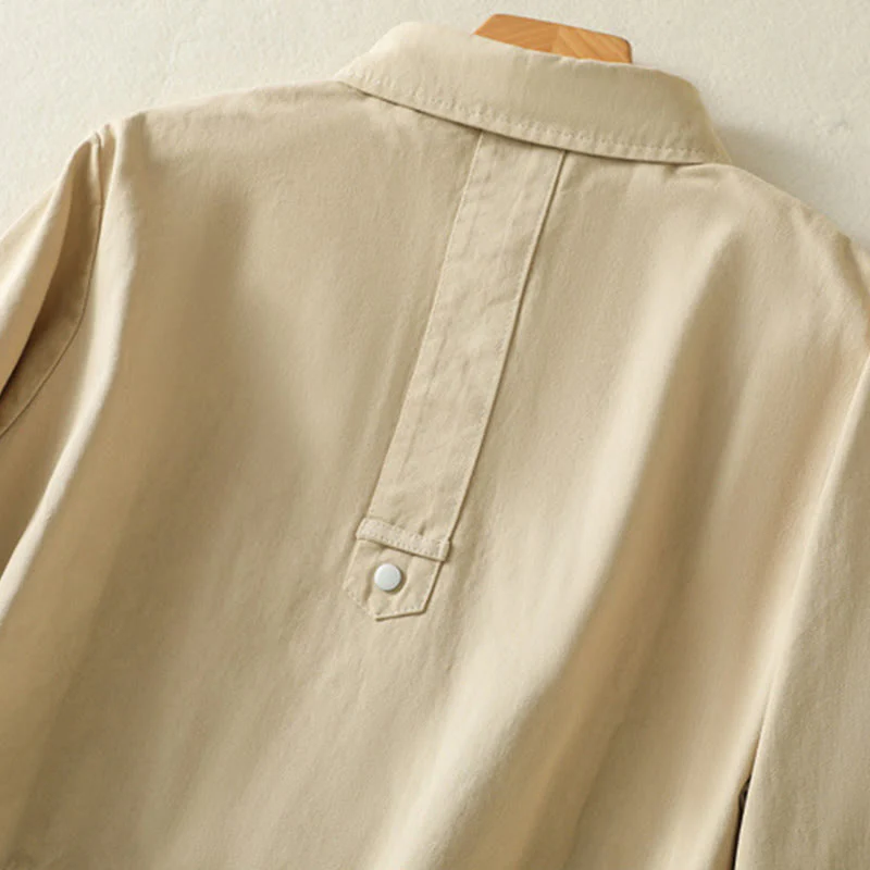 Buddha Stones Plain Button Design Stand Collar Women's Cotton Jacket