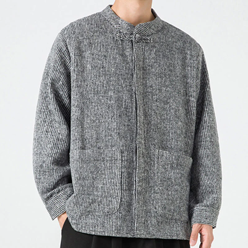 Buddha Stones Long Sleeve Frog-button Design Men's Cotton Jacket Shirt With Pockets