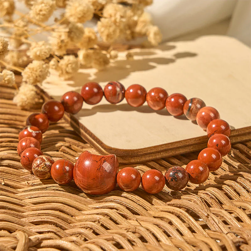 Buddha Stones Faceless Cat Head Design Red Turquoise Luck Bracelet
