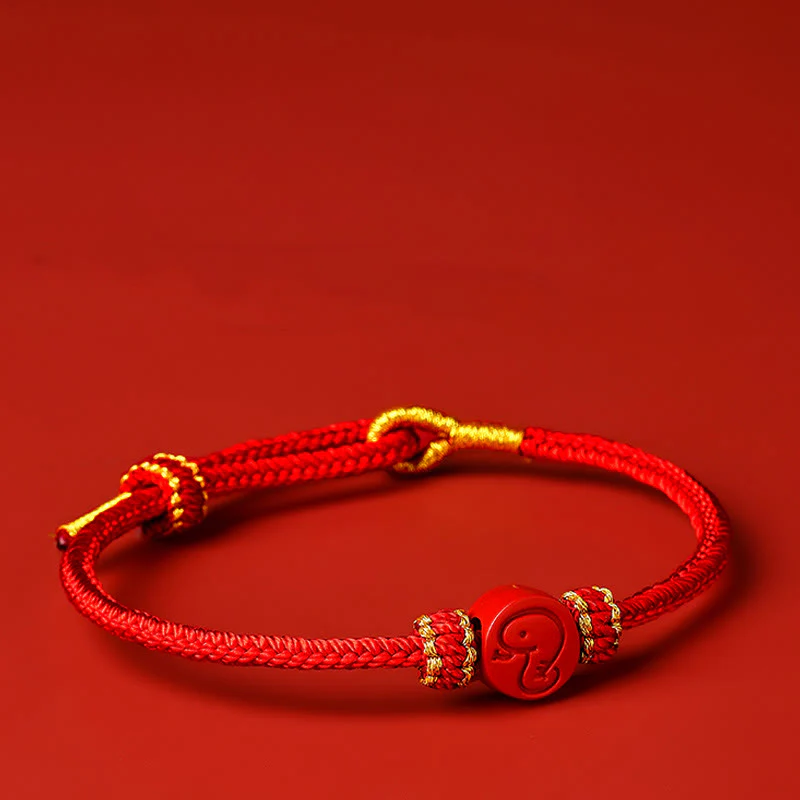 Buddha Stones Chinese Zodiac Red String Eight Thread Peace Knot Cinnabar Protection Luck Bracelet