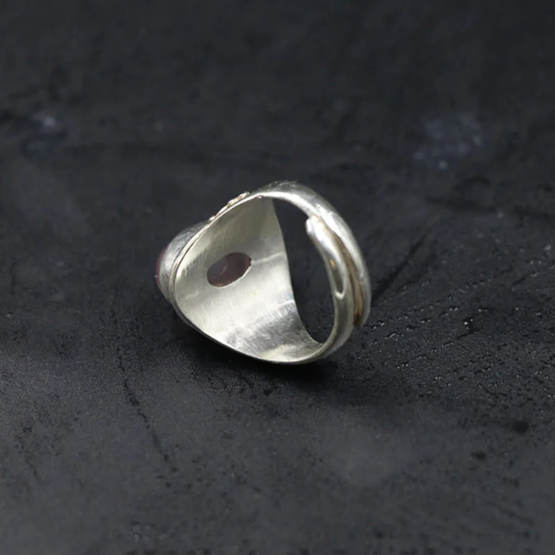 Buddha Stones 925 Sterling Silver Handmade Natural Rose Quartz Loving Energy Adjustable Ring